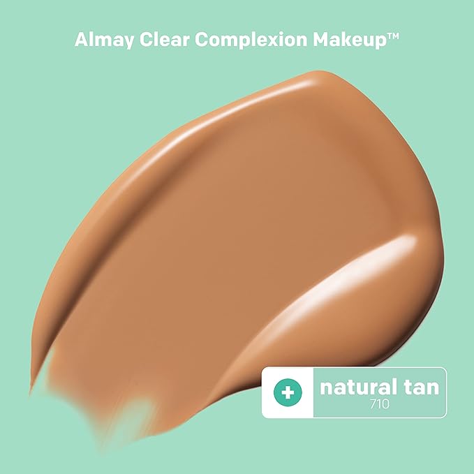 Almay Clear Complexion Acne Foundation Makeup with Salicylic Acid - Lightweight, Medium Coverage, Hypoallergenic, Fragrance-Free, for Sensitive Skin, 710 Natural Tan, 1 fl oz. (Pack of 2)-BrightBean Baby