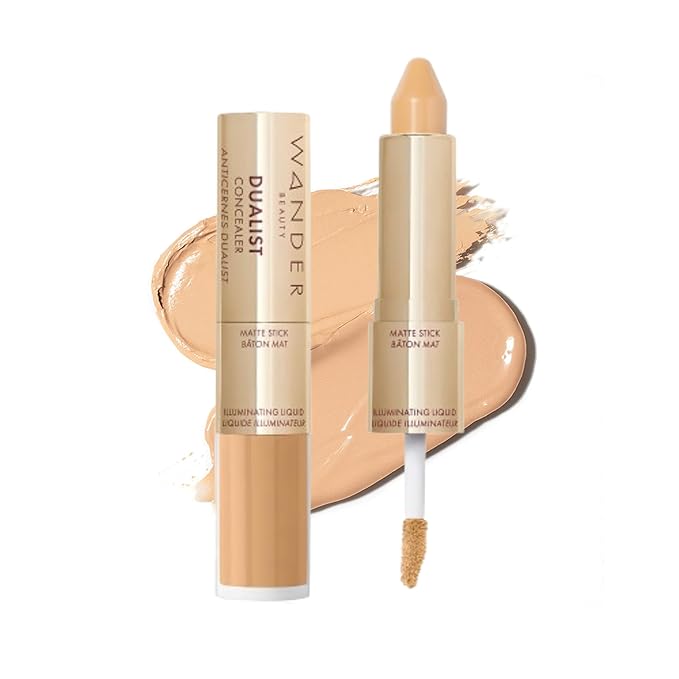 Wander Beauty Dualist Matte and Illuminating Concealer Makeup - Medium - Dual-Ended Matte Concealer Stick + Liquid Concealer - Full Coverage Concealer Brightens & Hydrates Under Eyes - 0.28 fl oz-BrightBean Baby