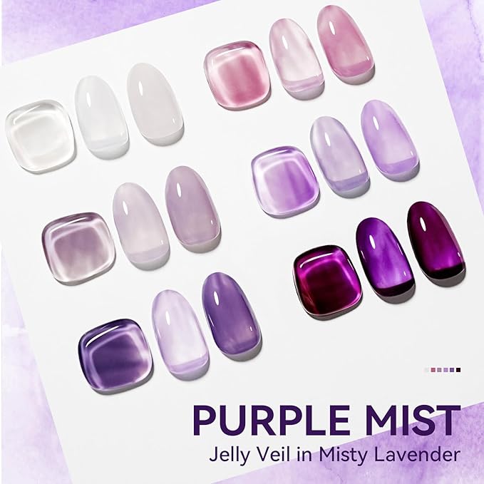 JODSONE Jelly Gel Nail Polish Set of 6 Colors Purple Set for Salon Manicures and DIY Nail Art at Home Need U V Cured Gift for Women-BrightBean Baby