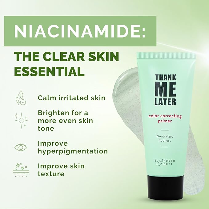 Elizabeth Mott Thank Me Later Color Correcting Face Primer - Niacinamide and Cica Soothes and Neutralizes Uneven Skin Tone and Facial Redness - Grips Makeup for Long-Lasting Wear - Cruelty-Free, 30g-BrightBean Baby