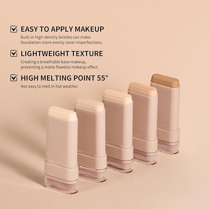 Beauty Balm Serum Boosted Skin Tint, Dual-Ended Eraser Foundation Stick with Brush, Full Coverage Cream Korean Makeup, Long-Lasting Stick for Smooth, Flawless Finish (#3 Warm Beige)-BrightBean Baby