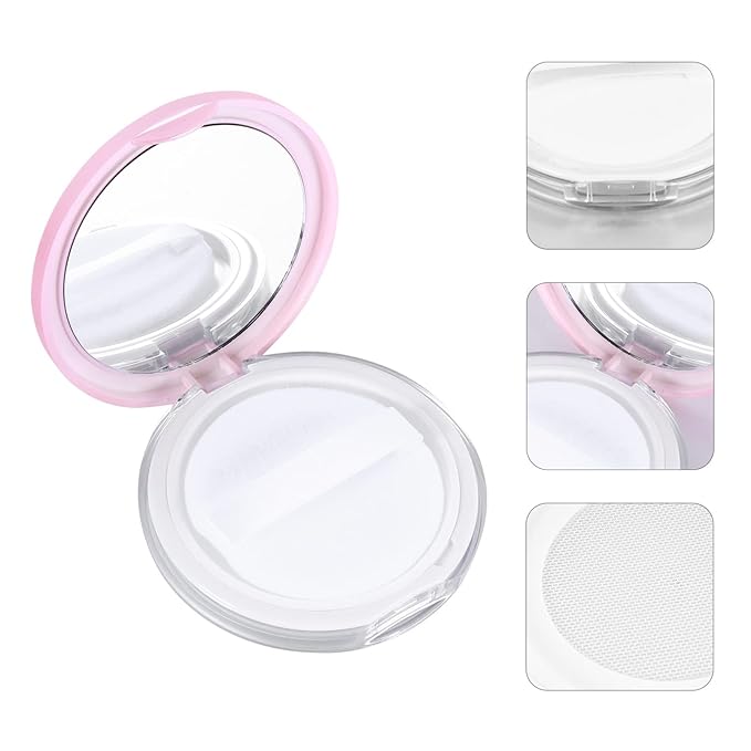 Powder Puff 2pcs Loose Powder Containers with Elasticated Net Sifter, Mirror and Puff 5g Loose Powder Compact Case Case for DIY Makeup and Travel () Cushion Foundation-BrightBean Baby