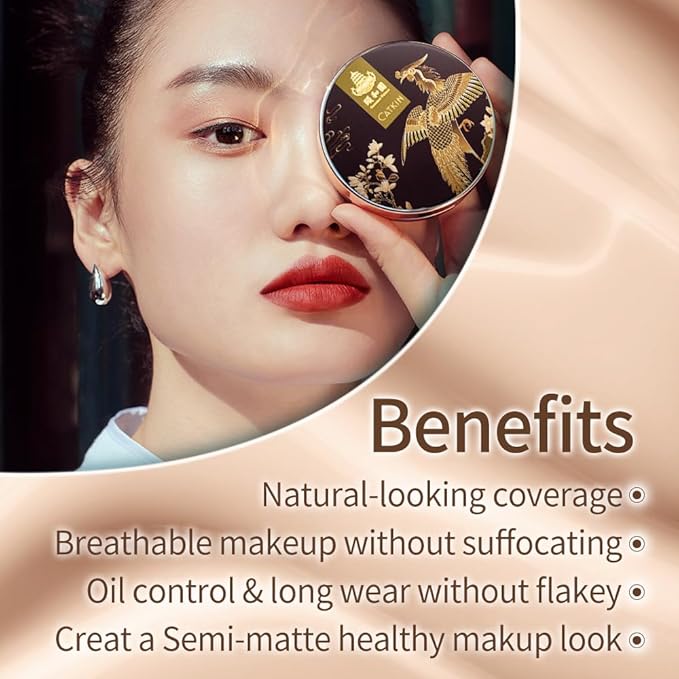 Catkin Phoenix Cushion Foundation Buildable Coverage Anti-Aging Serum Makeup, Sheer Satin Finish, Refill Included, Light Beige 0.46 Oz x 2, C02 IVORY-BrightBean Baby