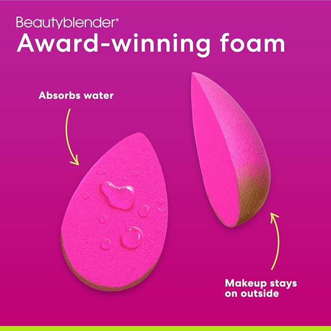 Beautyblender® | Original Pink Beauty Blender Makeup Sponge, Super-Soft Foam Easily Blends Foundations, Powders & Creams, Made in USA, Reusable, Washable, Streak Free Application, Vegan, Cruelty Free-BrightBean Baby