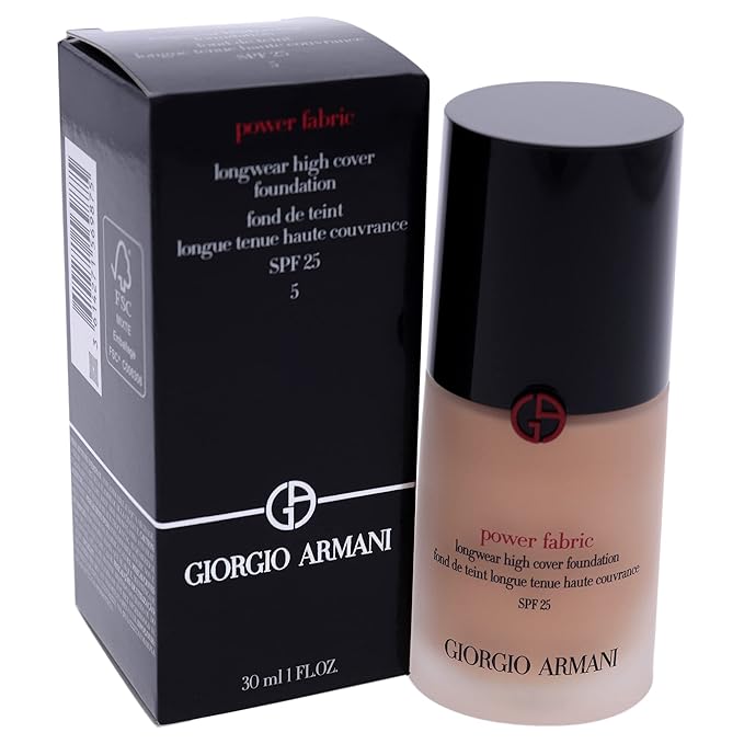 GIORGIO ARMANI Power Fabric Longwear High Cover Foundation SPF 25, # 5 Light, Neutral, 30 ml-BrightBean Baby