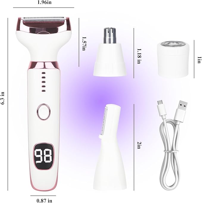 Electric Razors LED Display for Women Men, 2025 Wet/Dry Lady Shaver,4 in 1 Cordless Hair Remover with IPX7 Waterproof,Smooth & Silky Portable Bikini Electric Grooming Set (Pink)