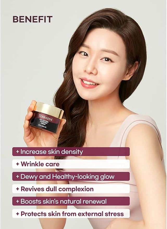 Terrzen Korean Face Cream Age Control Nutrition, 1.69 fl.oz. (50ml), Reduce Wrinkle, Hyaluronic Acid + Plant Stem Cell + Real Protein + Plant Squalane-BrightBean Baby