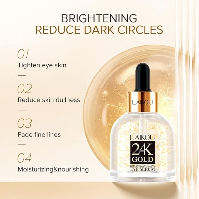 AKARY 24K Gold Eye Serum, Under-eye Firming Serum for Reduces Puffy Eyes, Dark Circles, Fine Lines, Under Eye Bags, Tightening, Hydrating Face Serum, Treatment for Skin Care with Nicotinamide and Vitamin E-BrightBean Baby