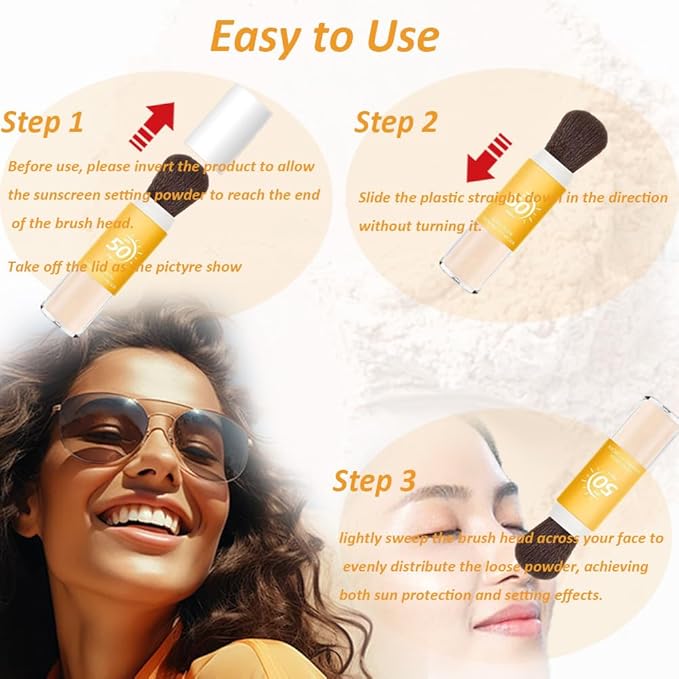Sunscreen Setting Powder SPF 50 Loose Powder with Brush Natural Mineral Makeup Setting Powder Translucent 0.28 oz for All Skin-2PC-BrightBean Baby