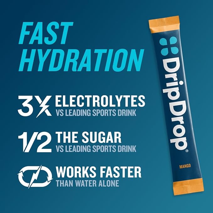 DripDrop Hydration Packets - Tropical Variety Pack - Single Serve Electrolytes Powder Drink Mix - Mango, Açaí, Passion Fruit, Piña Colada - Non-GMO, Gluten Free, Vegan - 16 Sticks