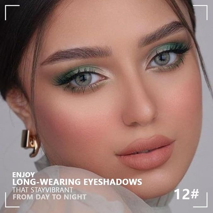 4 Colors Matcha Green Eye Shadow Powder Palette Makeup, Highly Pigmented Waterproof Matte Shimmer Quad Eyeshadow Palette for Women, paleta de sombras de ojos, Blendable, Vegan 12-BrightBean Baby