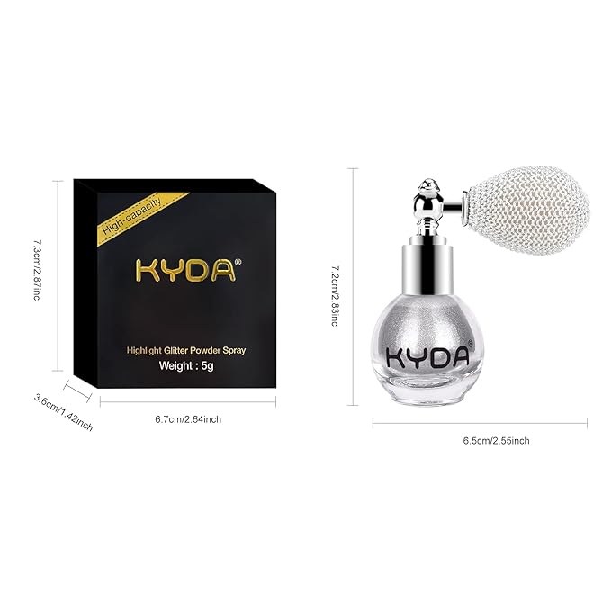 KYDA Highlighter Powder Spray, Glitter High Gloss Spray Shimmer Sparkle Powder Makeup Spray, for Face Body Cosmetic-Metallic Silver-BrightBean Baby