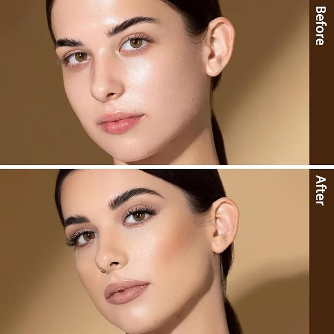 Pressed Face Powder, Flawless and Oil Control Pressed Setting Powder, Long Lasting Matte Finish 5# CARAMEL 05-BrightBean Baby