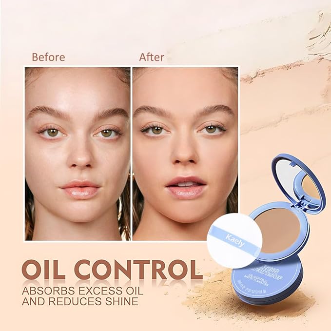 evpct Kaely Oil Control Pressed Face Powder, Get Smooth Flawless Fine Lines and Lightweight Finishing Foundation, Control Shine Long Lasting Waterproof Face Setting Powder Cosmetic, 12 Radiant Sand-BrightBean Baby