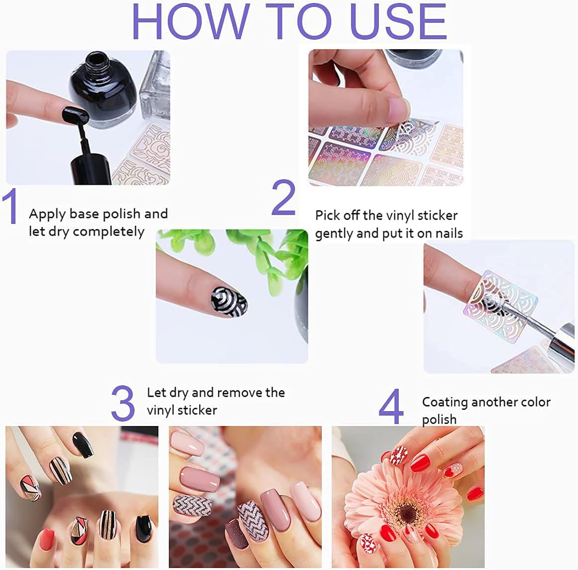 Nail Stencils for Nail Art Reusable,Nail Vinyl Stencils Sticker 144 Pieces 72 Designs,Hollow DIY Manicure Decoration Decals French Tip Nail Guides Supplies(24 Sheets).-BrightBean Baby