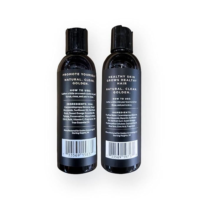 Golden Grooming Co. 3-in-1 Men's Body Wash - Hair & Beard Shampoo - Cleanses, Hydrates, Softens - Body Wash for All Skin Types - Refreshing Scent - 4FL Oz (Pack of 2)-BrightBean Baby