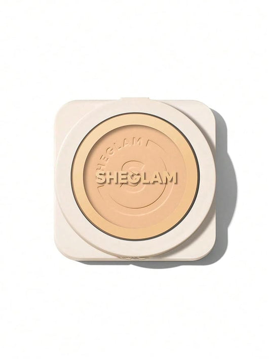 SHEGLAM SKin-Focus Full Coverage Powder Foundation Oil-Control Lightweight Face Pressed Powder Makeup-Nude-BrightBean Baby