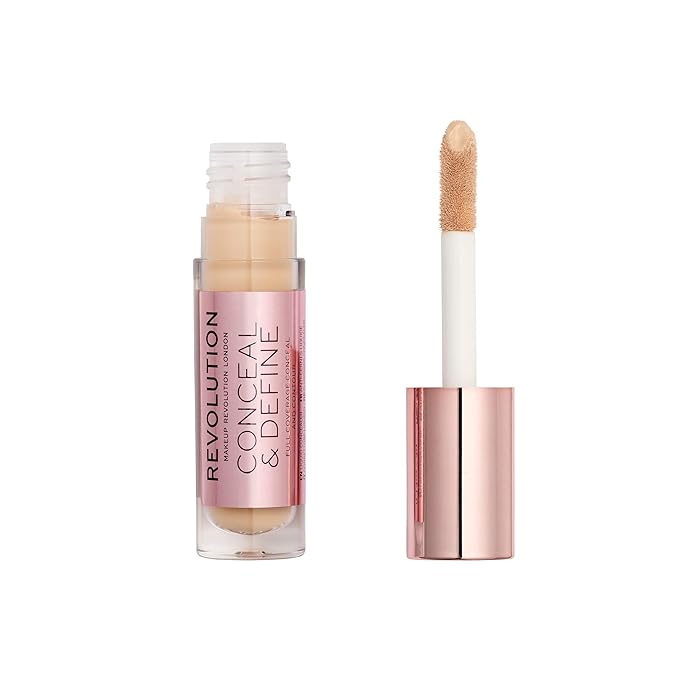 Makeup Revolution Conceal & Define Concealer, Full Coverage Makeup Concealer, Matte Finish & Long Wear, For Fair Skin Tones, Vegan, C5, 4ml-BrightBean Baby