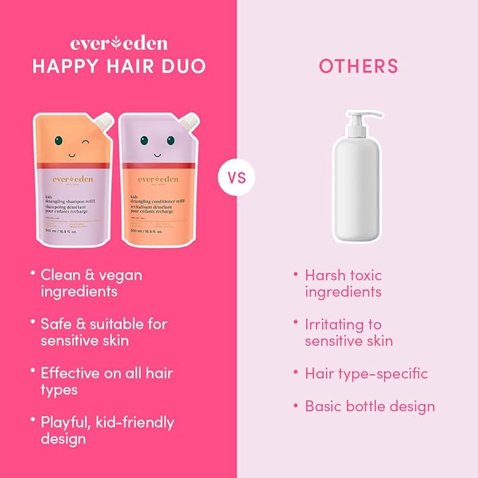 Evereden Kids Shampoo Refill, 16.9 fl oz | Detangling, Clean, Non-Toxic Ingredients | Gentle Kids Haircare-BrightBean Baby