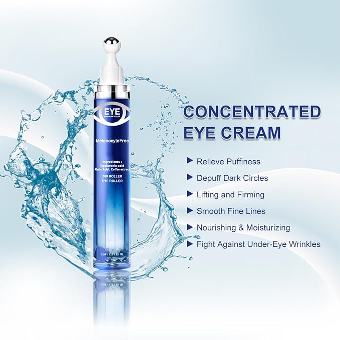 Caffeine Eye Serum,Under Eye Roller Serum with 360° Massage Ball,Eye Contour Cream for Dark Circles and Puffiness Wrinkles Fine Lines-BrightBean Baby