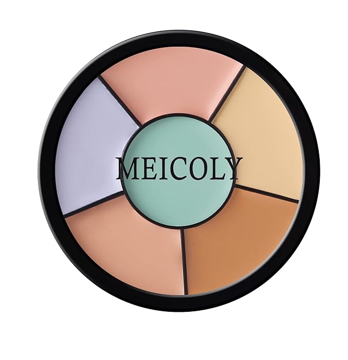 MEICOLY Face Color Correcting Palette, 6 Colors Correctors,Cream Concealer Camouflage Makeup Palette with 8 pcs White Makeup Sponges,Conceals Dark Circles, Blemishes, and Redness,Cruelty Free,Corrector-BrightBean Baby