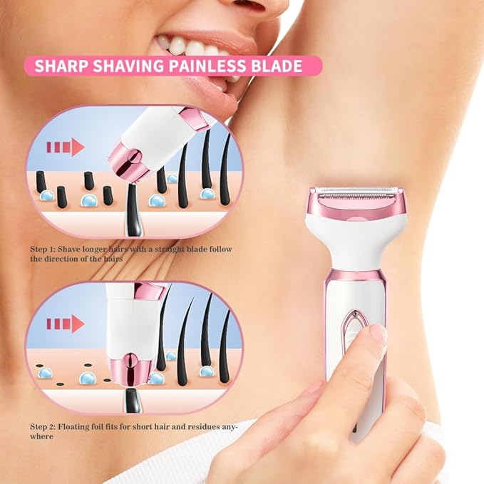 Electric Razor for Women 4 in 1 Rechargeable Painless Body Razors and Facial Hair Remover for Bikini Leg Body Face Underarm