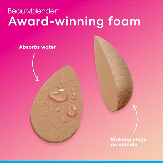 Beautyblender® | Nude Beige Beauty Blender Makeup Sponge, Super-Soft Foam Easily Blends Foundations, Powders & Creams, Made in USA, Reusable, Washable, Streak Free Application, Vegan, Cruelty Free-BrightBean Baby