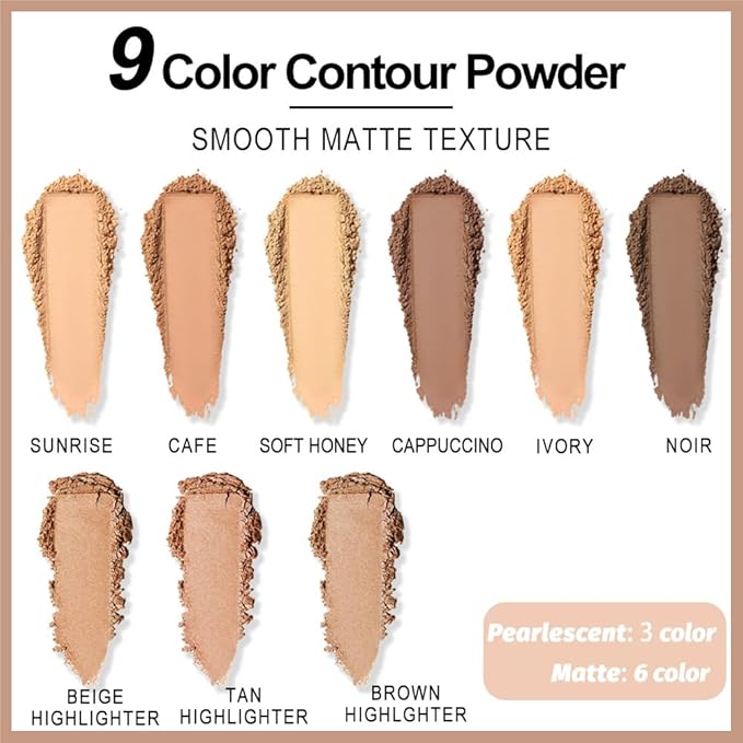 Professional Light Medium Brown Contour Highlight Palette,Multiple Full Coverage Makeup Palet for Correcting, Easy Blending, Long-lasting formula, Sculpt & Highlighting,Matte and Shimmer Finish-9A-BrightBean Baby