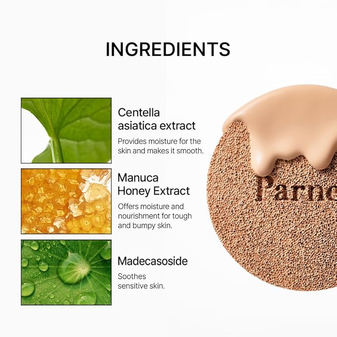 Parnell Cicamanu Serum Cushion - Moisturizing Foundation for Soothing, Coverage, Glass Skin and Lightweight for Sensitive and Dry Skin Pearl Skin (0.52 Fl Oz)(24N)-BrightBean Baby