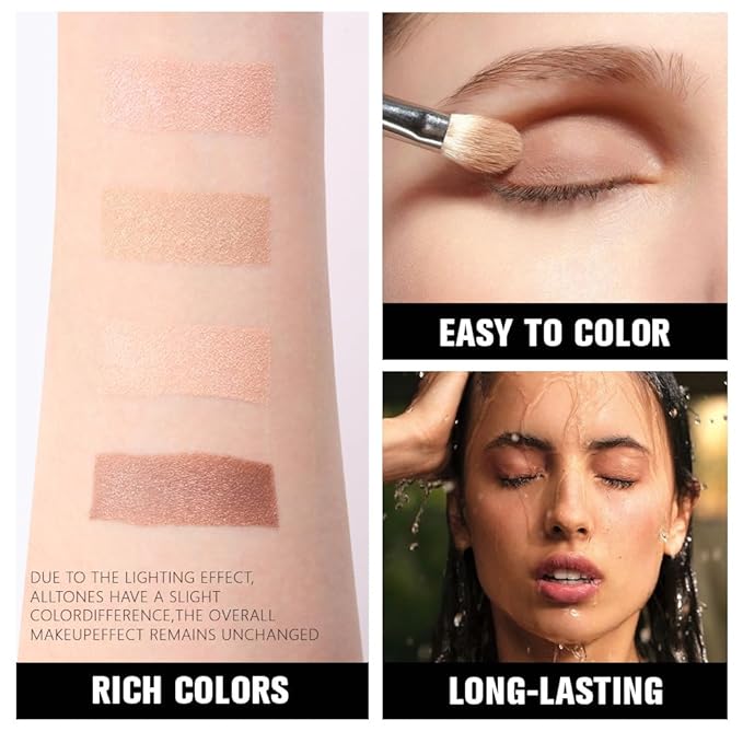 4 Colors Dark Brown Nude Pink Eye Shadow Powder Palette Makeup, Neutral Matte Shimmer Cream Quads Eyeshadow Palette for Women Highly Pigmented Waterproof, paleta de sombras de ojos, Vegan, 06-BrightBean Baby