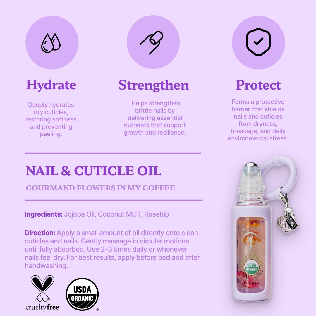 Gourmand Flowers in My Coffee Organic Nail Cuticle Oil Pen with Jojoba, Coconut MCT, and Rosehip for Nail Hydration, Growth & Strength, Travel Size Keychain(0.34 Fl Oz)-BrightBean Baby