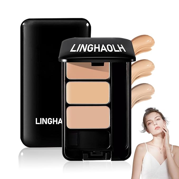 3 Colors Corrector Palette,Full Coverage Cream Concealer Liquid Foundation with Brush,Waterproof Color Correcting Concealer Long Lasting Foundation Contour Makeup Palette for Women-BrightBean Baby