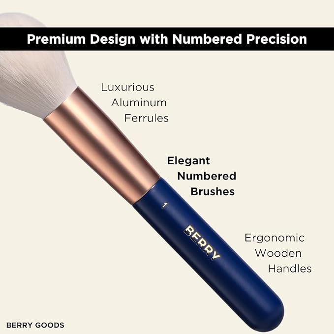 BERRY Blue Premium Makeup Brush Set – 12-Piece Professional Ultra-Soft Synthetic Brushes for Face & Eyes | Foundation, Powder, Blush, Concealer, Eyeshadow – Vegan, Cruelty-Free, Numbered, Travel Case-BrightBean Baby