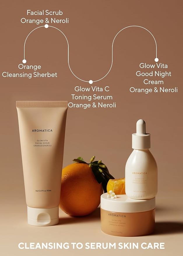 AROMATICA Glow Vita Goodnight Cream Orange & Neroli 3.1fl oz/90g - Night Cream Moisturizer For Face & Neck | Anti Aging Wrinkle Cream with Vitamin C, 5% Niacinamide-BrightBean Baby