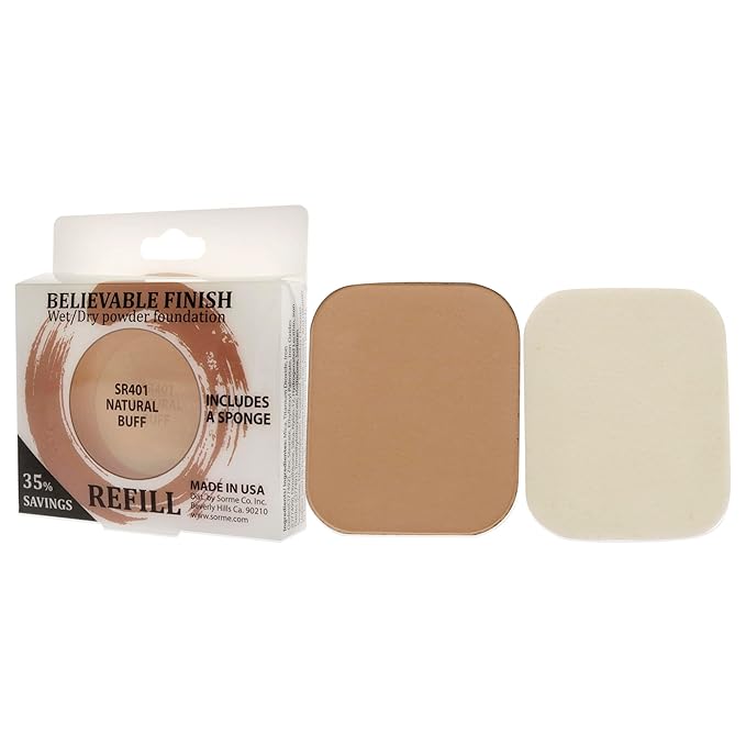 Sorme Cosmetics Believable Finish Powder Foundation Refill in Natural Buff (0.23oz) | Medium to Full Coverage Makeup Foundation Powder | Matte Finish Pressed Powder | Cruelty-Free Powder Makeup-BrightBean Baby