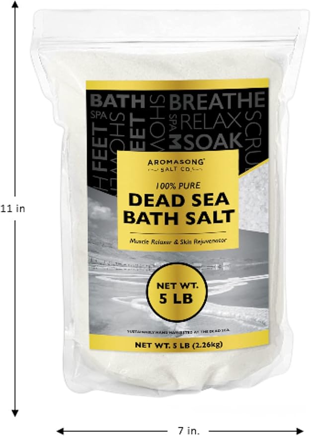 Aromasong Dead Sea Bath Salt - 100% Pure & Natural Dead Sea Salts for Soaking Fine Grain 5 LB - Bulk Resealable Pack (Packaging May Vary) Used for Body wash Scrub - Soak for Women & Men.-BrightBean Baby