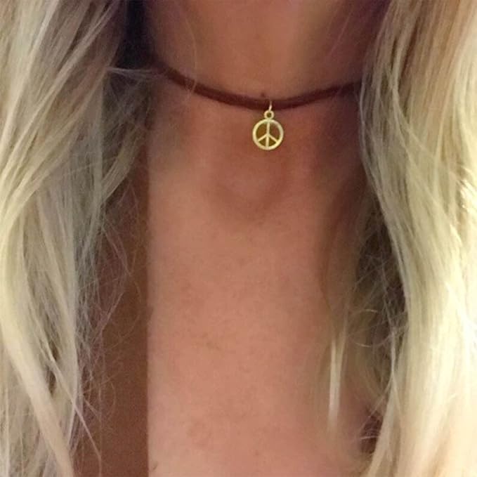 Boho Peace Choker Necklace Black Cord Circle Necklace Short Round Necklace Vegan Necklace Chain Jewelry for Women and Girls-BrightBean Baby