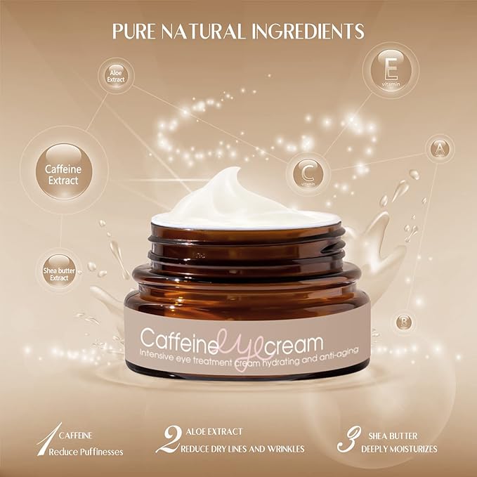 Natural Caffeine Eye Cream serum With Collagen,Hyaluronic Acid for Dark Circle and Puffiness,Great Under Eye Cream for Anti Aging,Eye Lift Treatment for Men &Women 0.52oz-BrightBean Baby