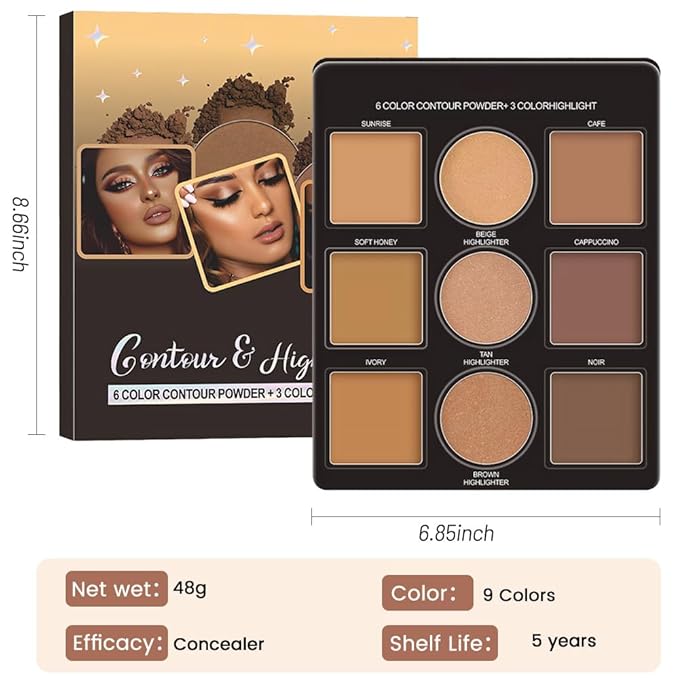Professional Light Medium Brown Contour Highlight Palette,Multiple Full Coverage Makeup Palet for Correcting, Easy Blending, Long-lasting formula, Sculpt & Highlighting,Matte and Shimmer Finish-9A-BrightBean Baby
