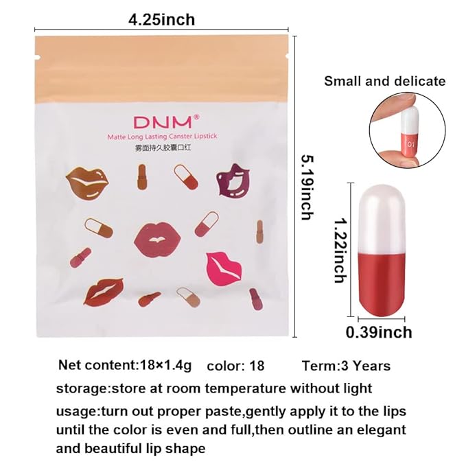 evpct 18 Pcs Capsule Pills Lipstick Mini Matte Lipstick Set for Women Long Lasting labiales mate 24 horas originales Deep Red 24 Hours Waterproof Stay on Lip liner Set Sampler-BrightBean Baby