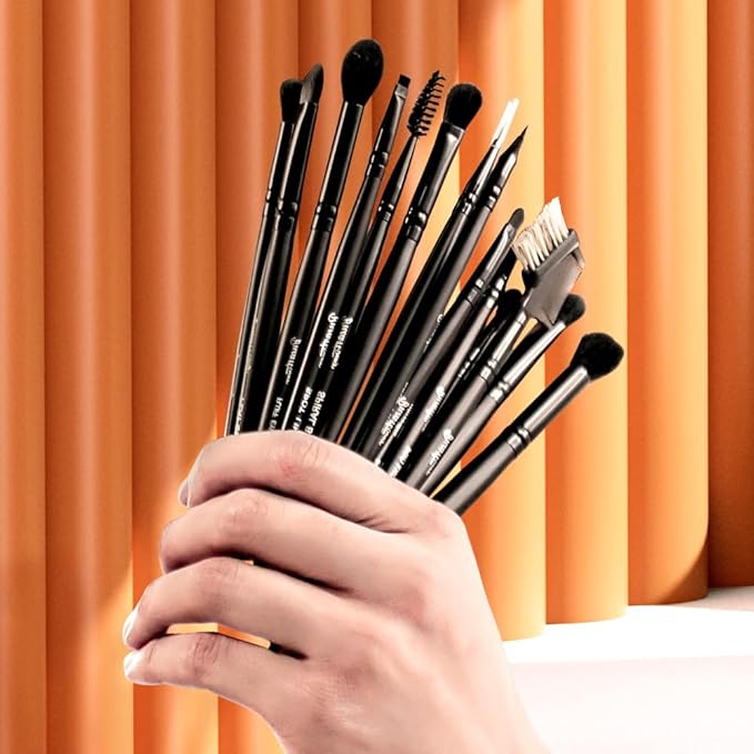 Bueart Design 15Pcs Professional Eyeshadow Brush Set For Eye makeup Blending,Brow grooming,Concealing,eyeshader, With premium ultra soft synthetic vegan Hair-BrightBean Baby
