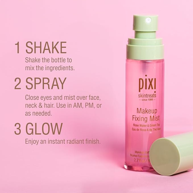 Pixi Beauty Makeup Fixing Mist 80ml, All Over Setting Spray For Longer Wearing Makeup, Rose Water and Green Tea Infused, 2.7 Fl Oz-BrightBean Baby