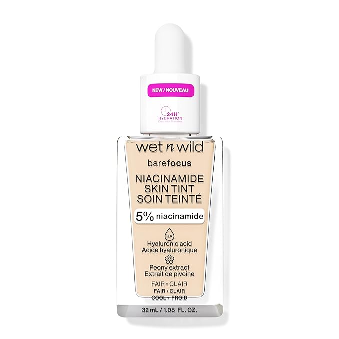 wet n wild Bare Focus Skin Tint, 5% Niacinamide Enriched, Buildable Sheer Lightweight Coverage, Natural Radiant Finish, Hyaluronic & Vitamin Hydration Boost, Cruelty-Free & Vegan - Fair-BrightBean Baby