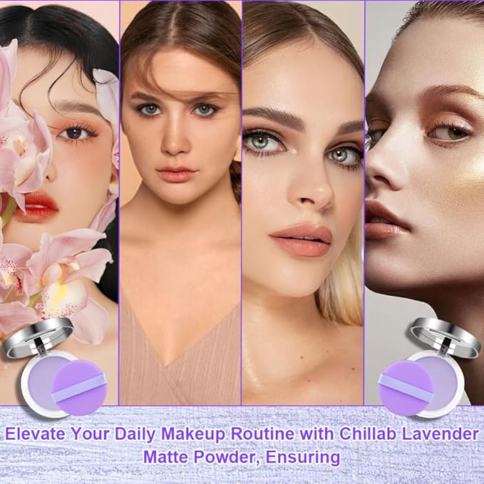 2PCS Oil Control Face Pressed Powder,zxbaers Chillab Lavender Matte Powder,Matte Smooth Setting Powder Makeup, Waterproof Long Lasting Finishing Powder, Flawless Lightweight Face Cosmetics-BrightBean Baby