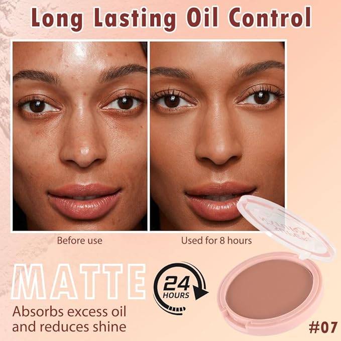 Oil Control Face Pressed Powder, Matte powder setting powder, long-lasting and waterproof loose powder, Flawless Lightweight Face Cosmetics, Cruelty-free, (07, 1 Pcs)-BrightBean Baby