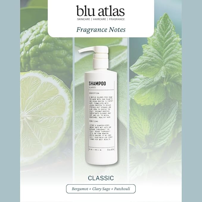 Blu Atlas Men's Natural Shampoo – Organic, Sulfate-Free, Paraben-Free – Deep Cleansing & Hydrating – Classic Scent (Bergamot, Sage, Patchouli) – Made in America– 16 oz-BrightBean Baby