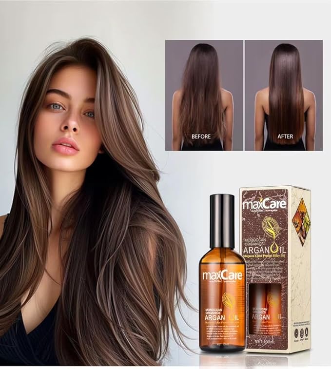 MaxCare Moroccan Argan Oil Hair Serum – Color Protect & Nourishing Treatment for Frizz Control, Shine & Heat Protection, 100ml – Lightweight, Non-Greasy, Sulfate-Free-BrightBean Baby