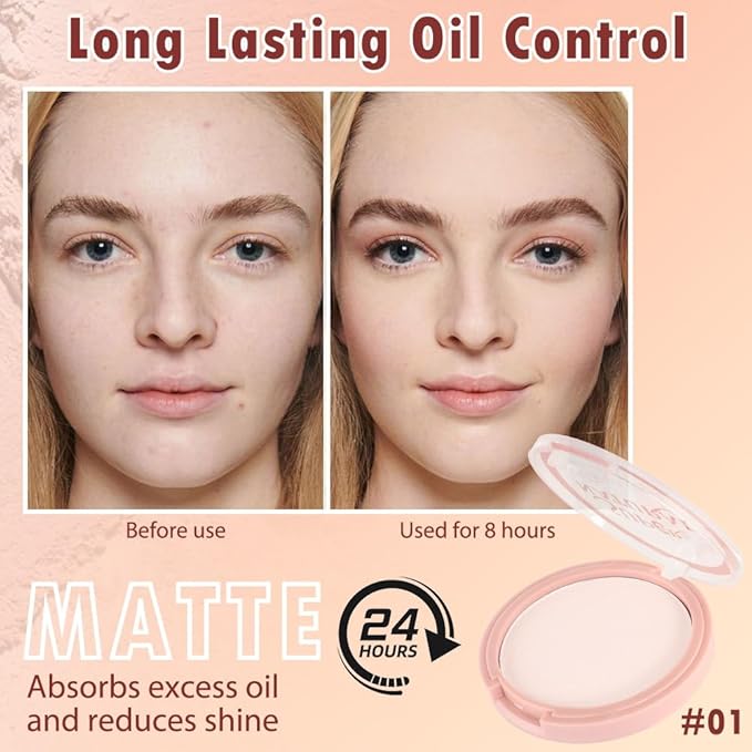 Oil Control Face Pressed Powder, Matte powder setting powder, long-lasting and waterproof loose powder, Flawless Lightweight Face Cosmetics, Cruelty-free, (01, 1 Pcs)-BrightBean Baby