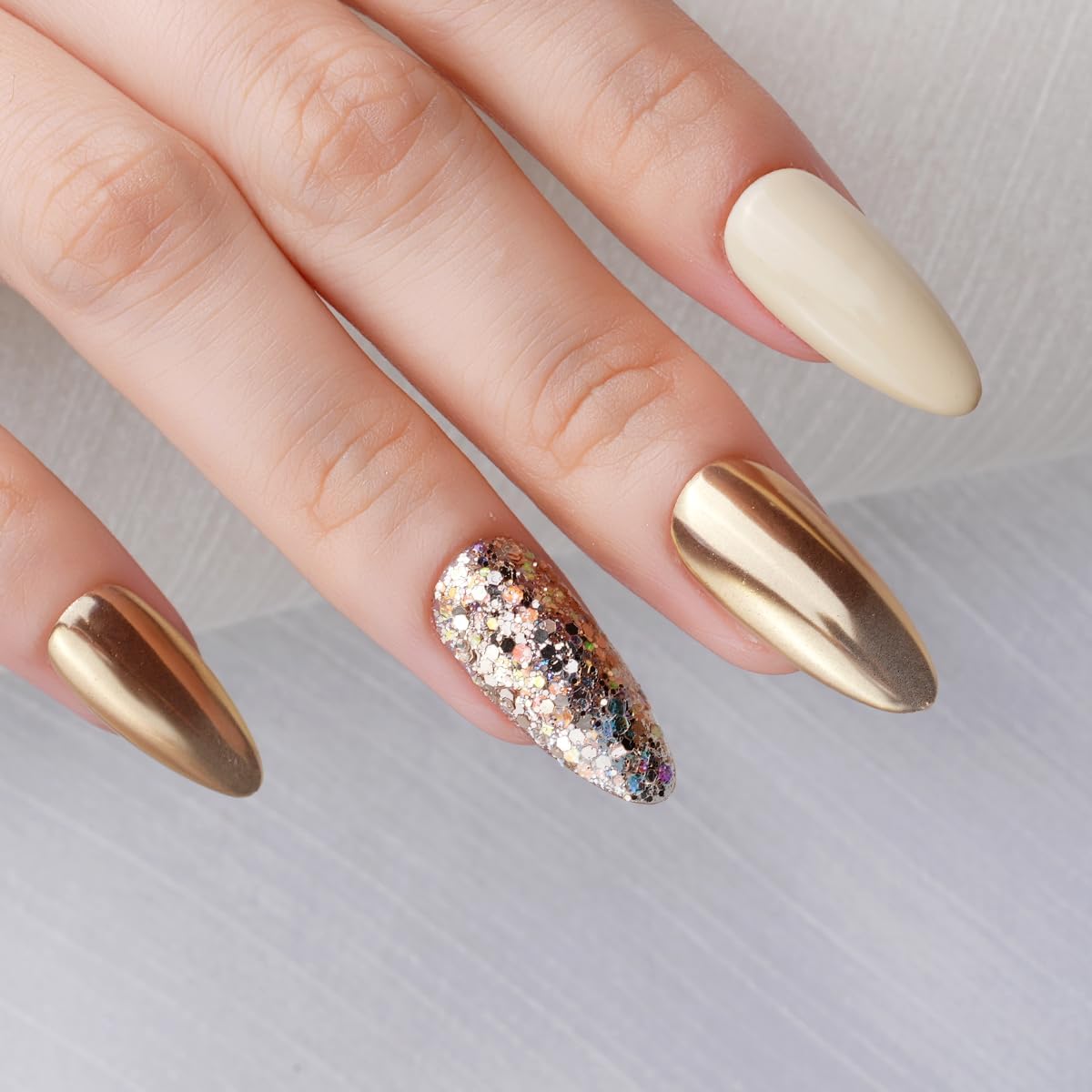 Pretty Diva Chrome Nail Powder - Champagne Gold Mirror Effect Nail Chrome Powders, Highlight Metallic Chrome Powder for Nail Art Pigment Chrome Powder for Nails (Champagne, 1g)-BrightBean Baby