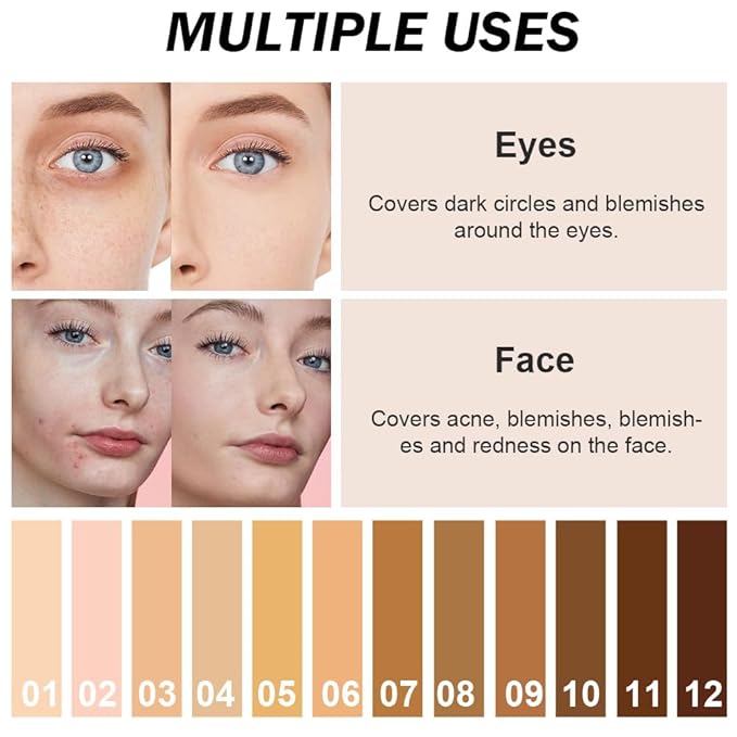Kaely 2Pcs Cream Pot Concealer Full Coverage Set,Conceal Brighten Dark Circles,under Eye Color Correcting Concealer,Waterproof Foundation Palette with Brush,corrector de ojeras,Vegan Makeup,01+02-BrightBean Baby